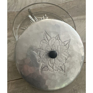 Vintage 30’s Farberware Wrought Flower Cover Cut Glass Olive Trinket Dish Jewels